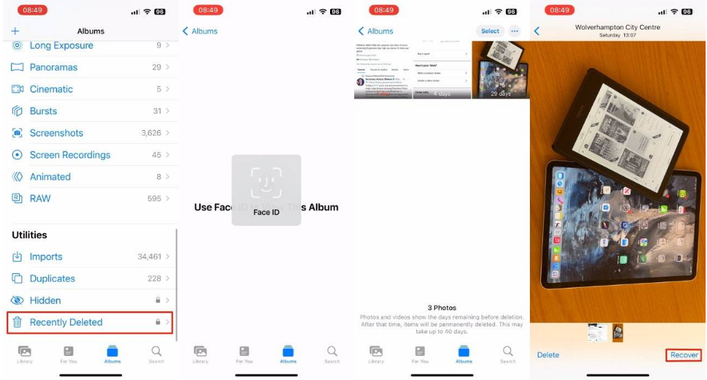 正镶白苹果14维修分享 iPhone14 上恢复已删除的照片 