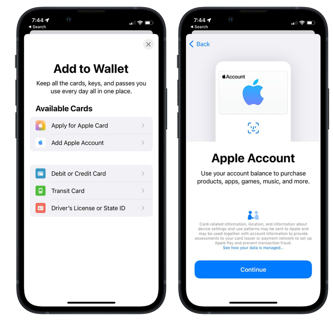 正镶白苹果手机维修分享iOS 15.5钱包App如何添加 Apple 账户 
